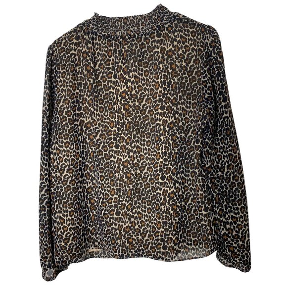 J.Crew Women’s Small Leopard Print Smocked Neck Blouse Long Sleeve Top Animal - Picture 2 of 9